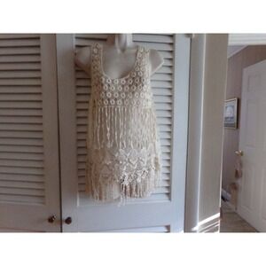 Boho Crystal K 100% cotton crocheted/fringed sheer top M Excellent